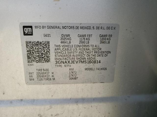 2021 Chevrolet Equinox Lt VIN: 3GNAXJEV7MS160814 Lot: 51527804