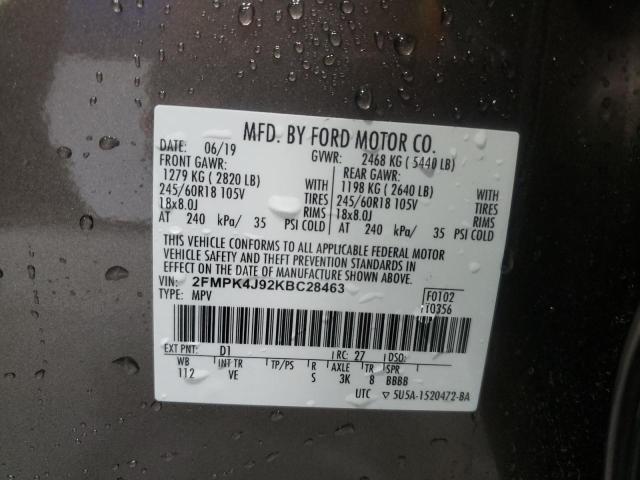 2019 Ford Edge Sel VIN: 2FMPK4J92KBC28463 Lot: 54189174