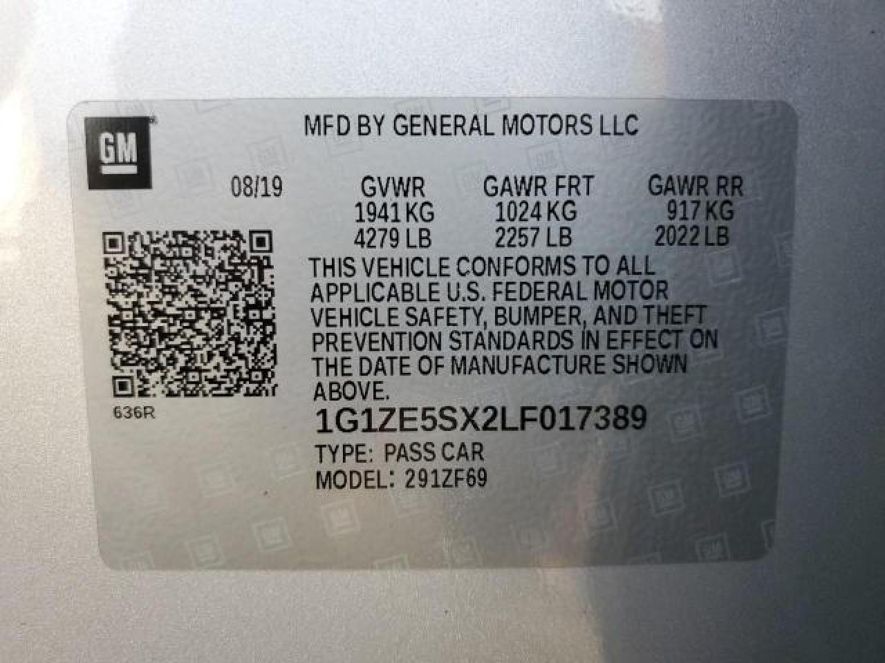 1G1ZE5SX2LF017389 2020 Chevrolet Malibu Premier