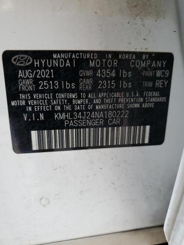 2022 Hyundai Sonata Limited VIN: KMHL34J24NA180222 Lot: 53276234