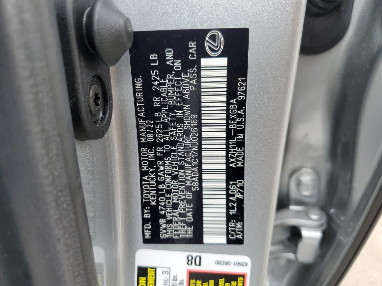 58ADA1C17NU026169 2022 Lexus Es 300H Base