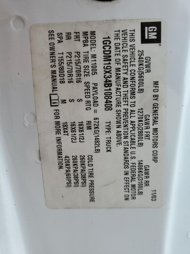 1GCDM19X34B108408 2004 Chevrolet Astro