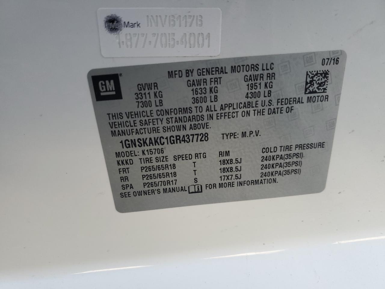 1GNSKAKC1GR437728 2016 Chevrolet Tahoe K1500 Ls