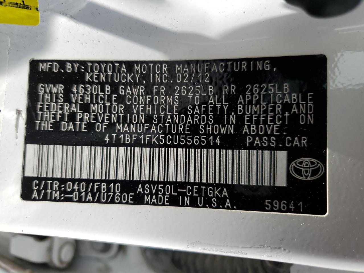 4T1BF1FK5CU556514 2012 Toyota Camry Base