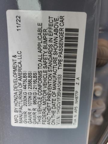 2022 Honda Accord Sport VIN: 1HGCV1F35NA104153 Lot: 56213064