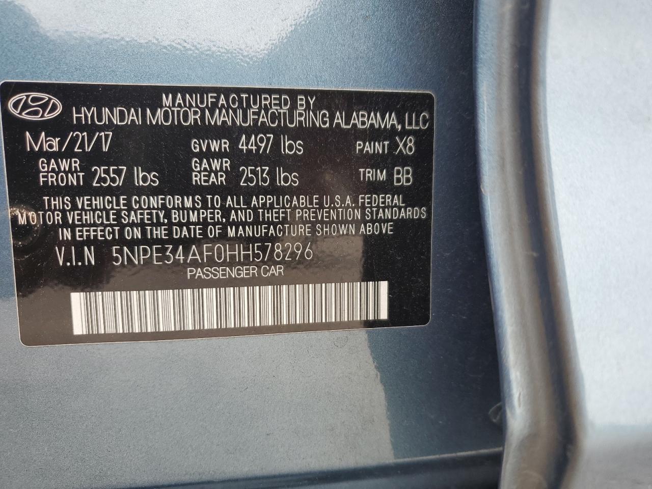 5NPE34AF0HH578296 2017 Hyundai Sonata Sport