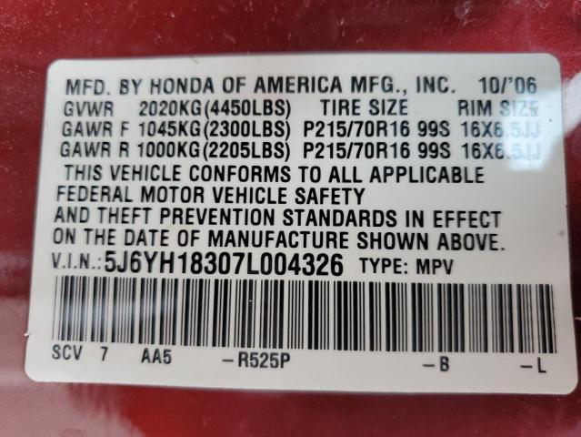 2007 Honda Element Lx VIN: 5J6YH18307L004326 Lot: 55360044