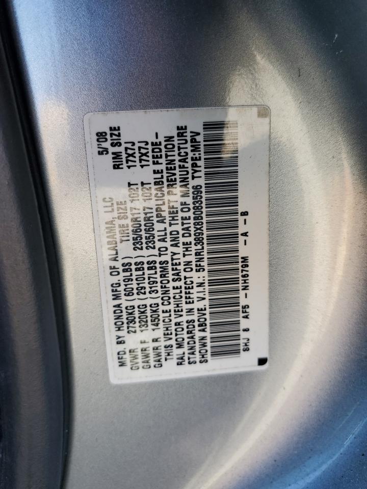 5FNRL389X8B083596 2008 Honda Odyssey Touring