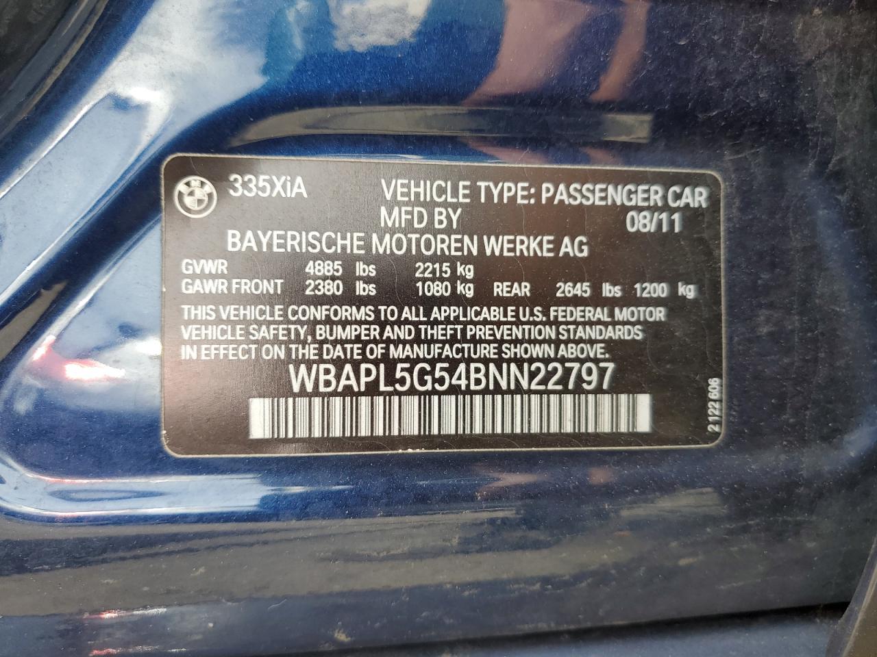 WBAPL5G54BNN22797 2011 BMW 335 Xi