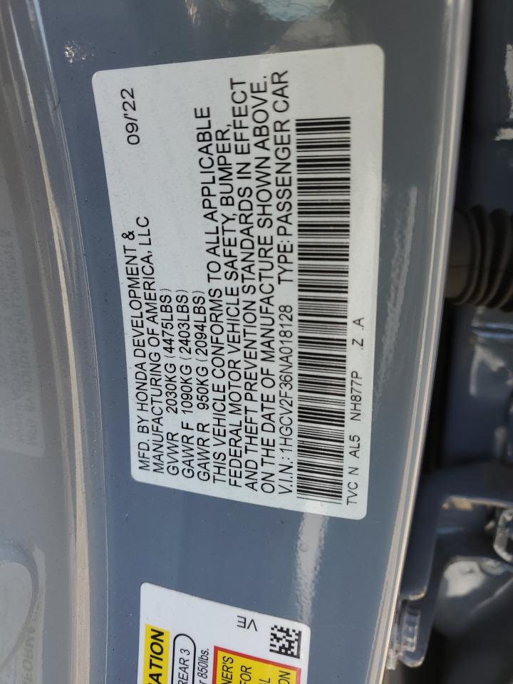 1HGCV2F36NA018128 2022 Honda Accord Sport