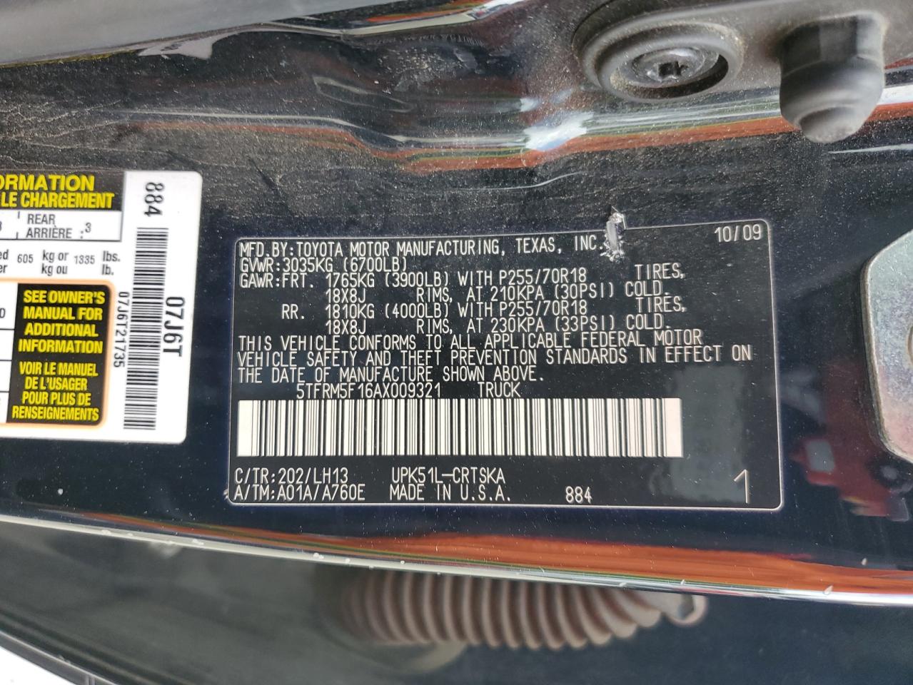 5TFRM5F16AX009321 2010 Toyota Tundra Double Cab Sr5