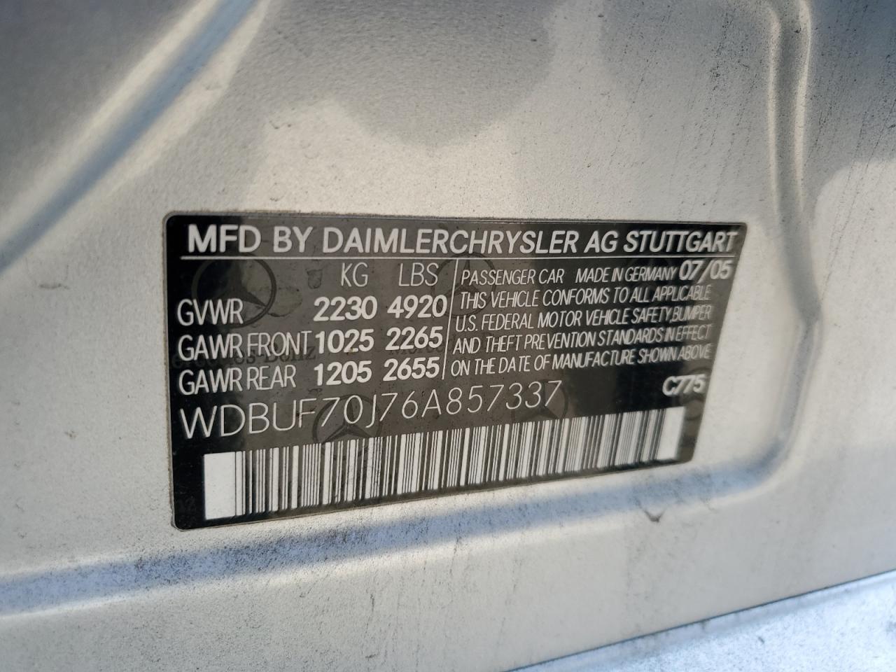 WDBUF70J76A857337 2006 Mercedes-Benz E 500
