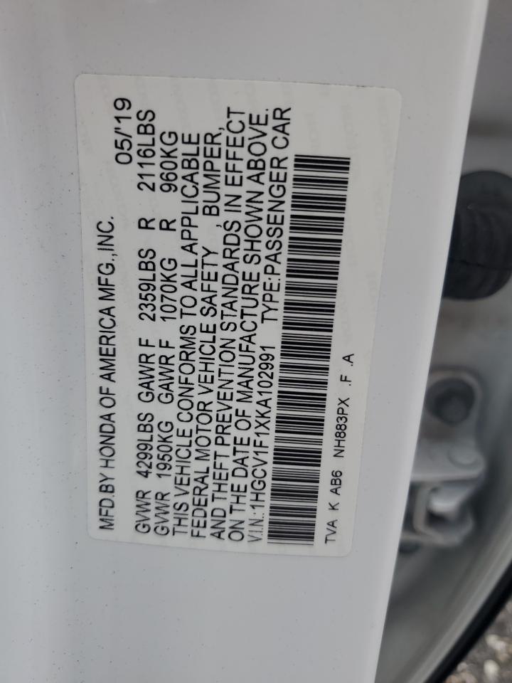 1HGCV1F1XKA102991 2019 Honda Accord Lx