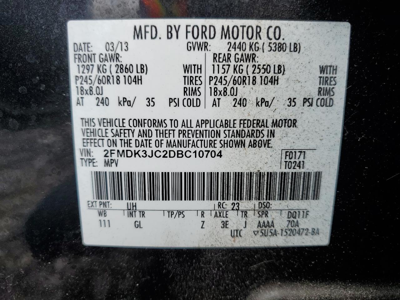 2FMDK3JC2DBC10704 2013 Ford Edge Sel