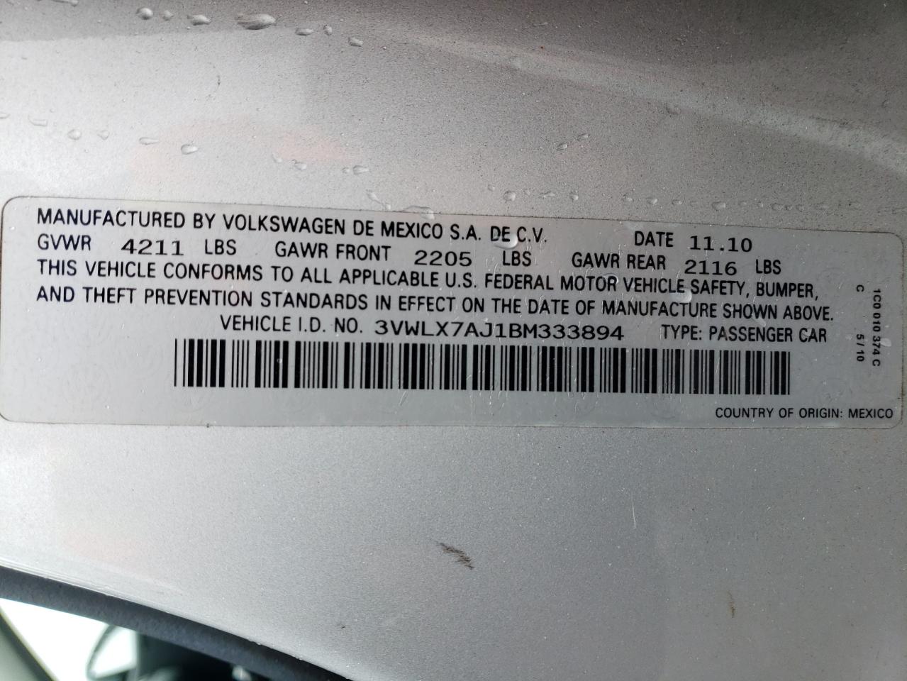 3VWLX7AJ1BM333894 2011 Volkswagen Jetta Sel