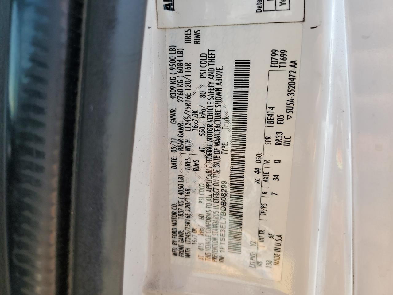 1FTSE3EL7BDB08299 2011 Ford Econoline E350 Super Duty Van