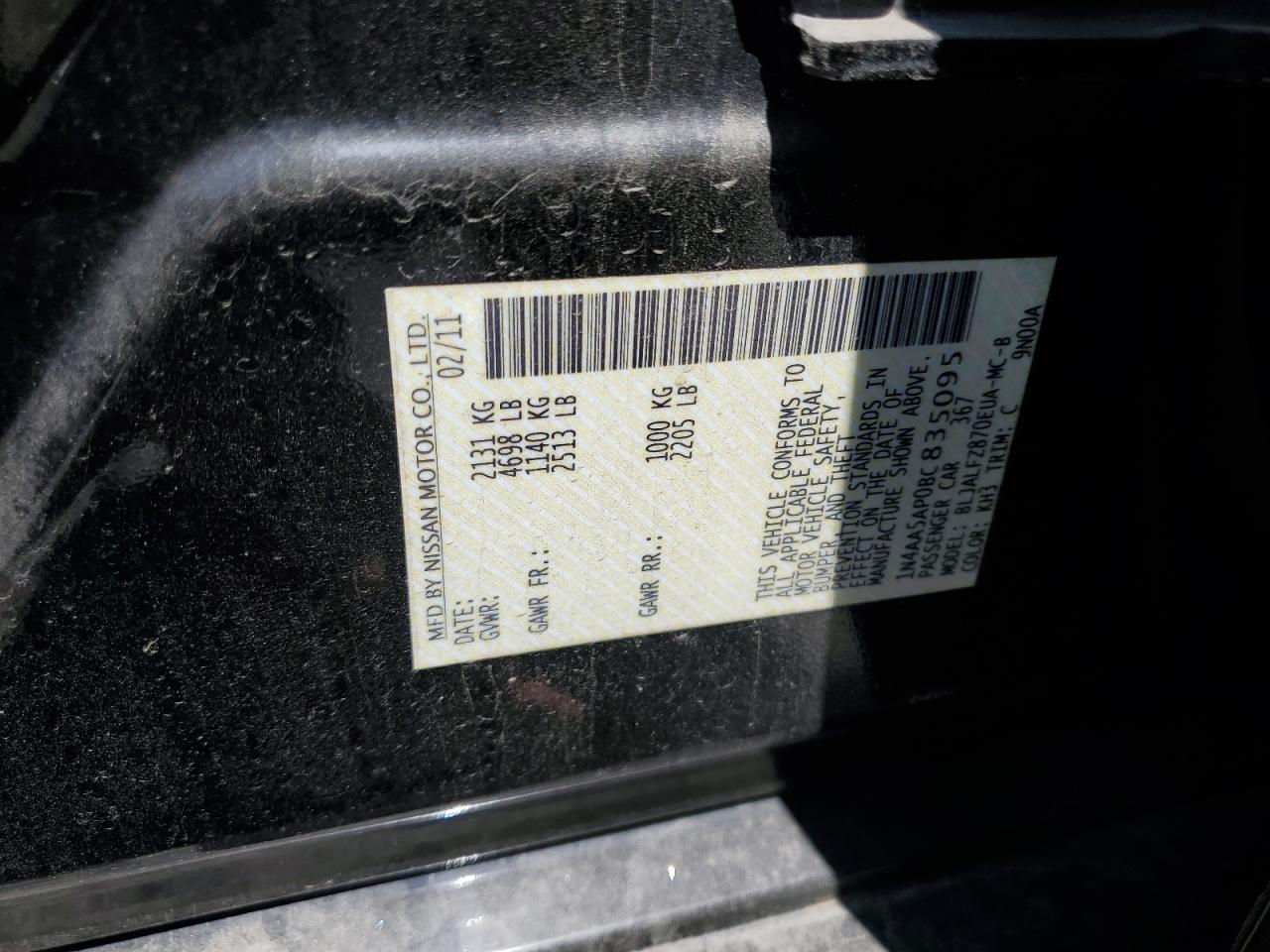 1N4AA5AP0BC835095 2011 Nissan Maxima S