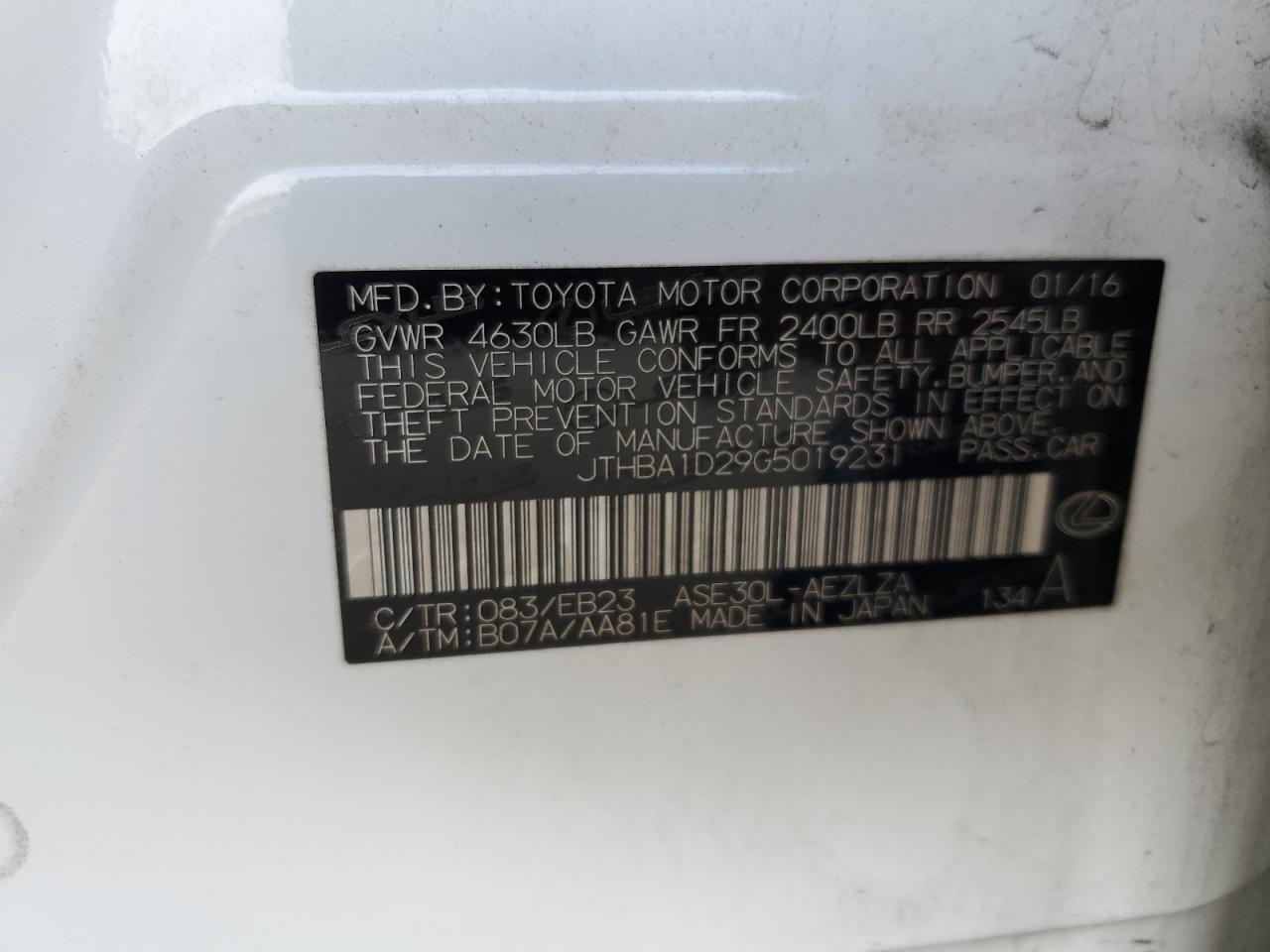 JTHBA1D29G5019231 2016 Lexus Is 200T