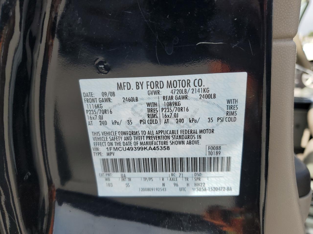 1FMCU49399KA45358 2009 Ford Escape Hybrid