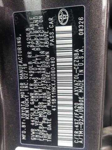 2018 Toyota Camry L VIN: 4T1B11HKXJU080480 Lot: 52448284