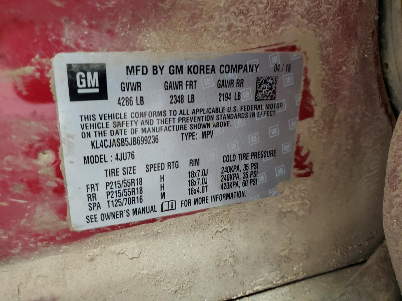 KL4CJASB5JB699236 2018 Buick Encore Preferred