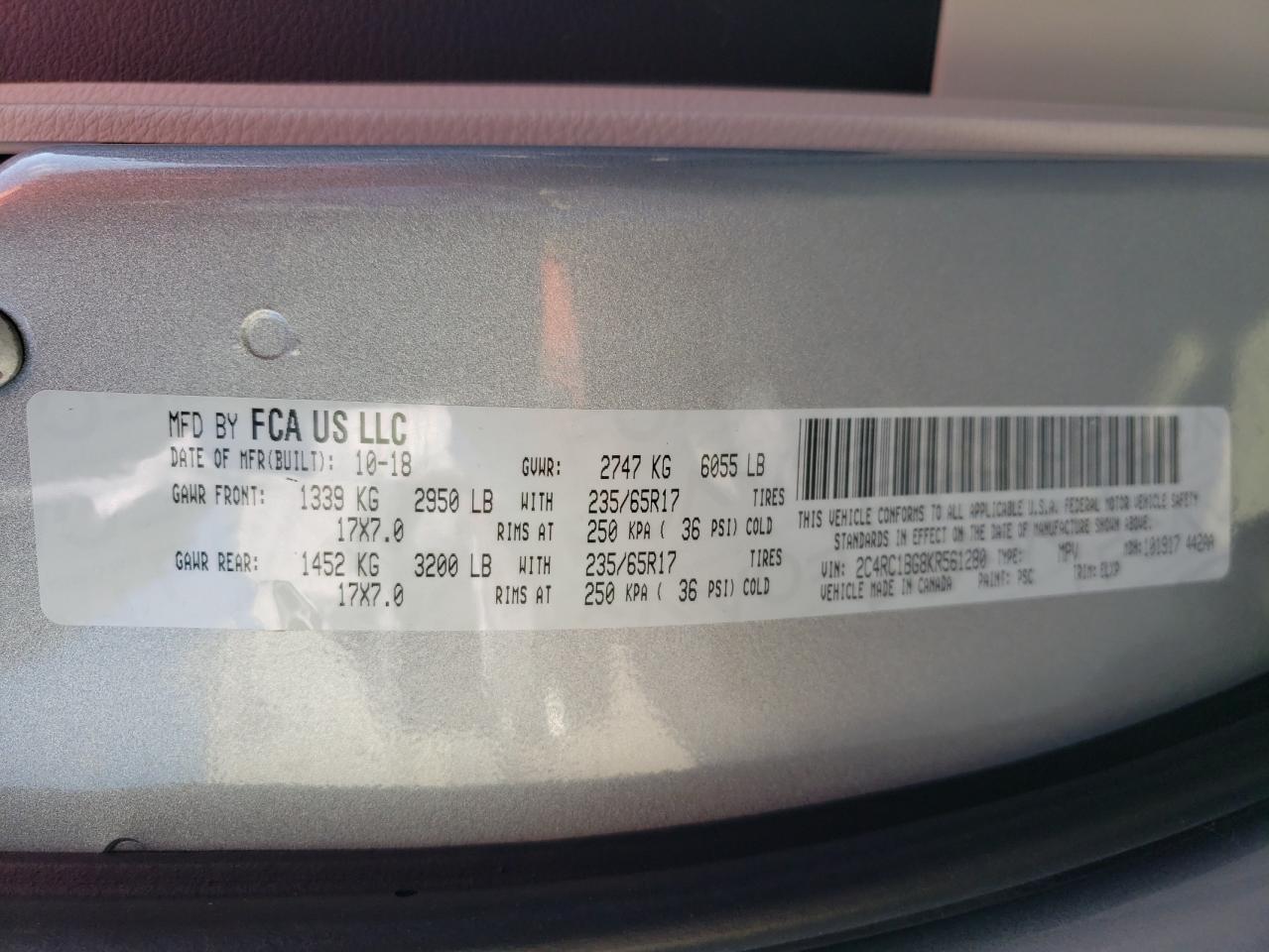 2C4RC1BG8KR561280 2019 Chrysler Pacifica Touring L