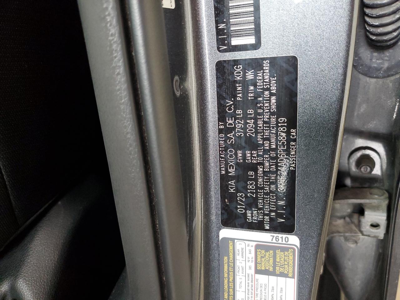 3KPF24AD6PE587819 2023 Kia Forte Lx