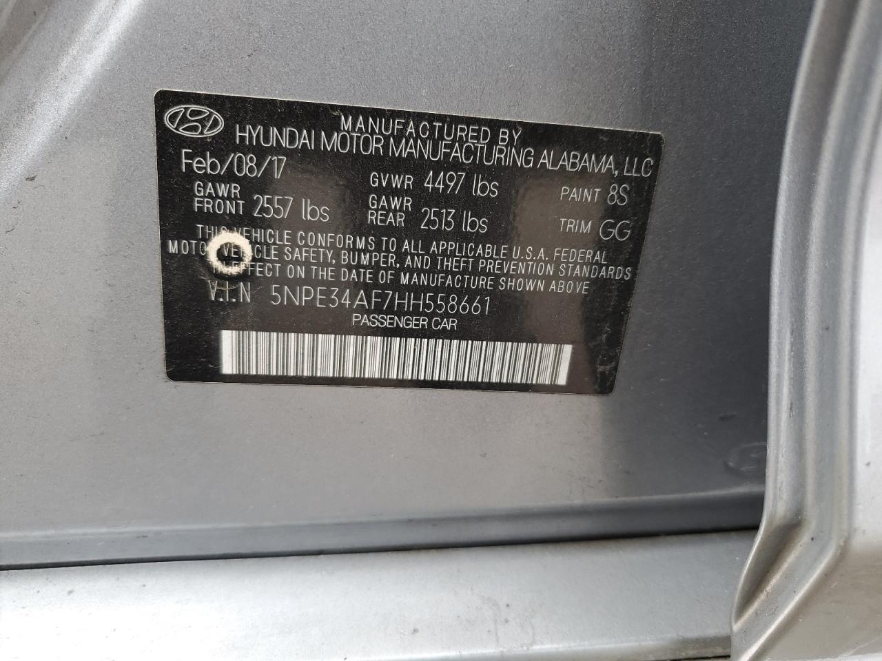 5NPE34AF7HH558661 2017 Hyundai Sonata Sport