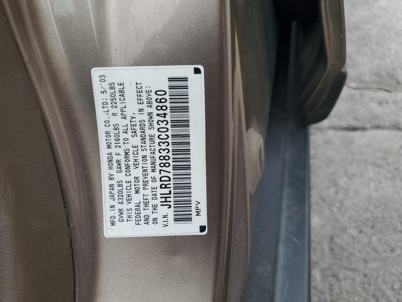 JHLRD78833C034860 2003 Honda Cr-V Ex