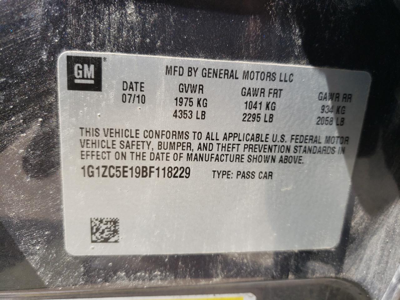 1G1ZC5E19BF118229 2011 Chevrolet Malibu 1Lt