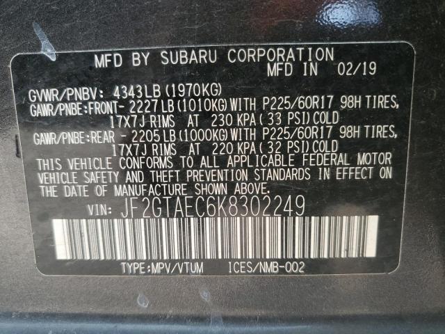 2019 Subaru Crosstrek Premium VIN: JF2GTAEC6K8302249 Lot: 57417904