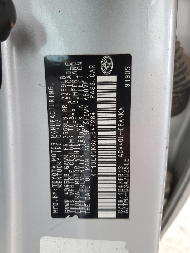 4T1BE46K67U647284 2007 Toyota Camry Ce