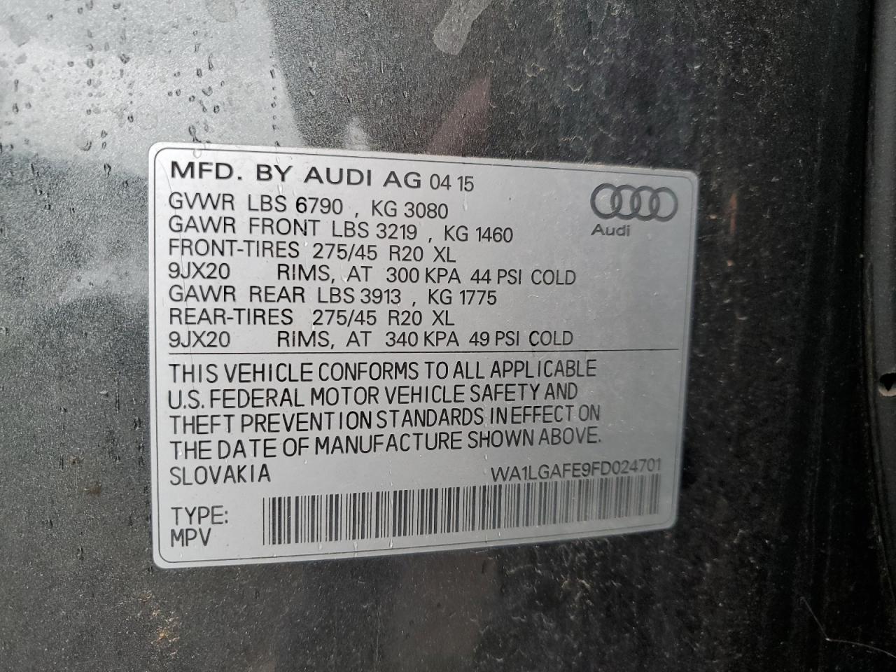 WA1LGAFE9FD024701 2015 Audi Q7 Premium Plus