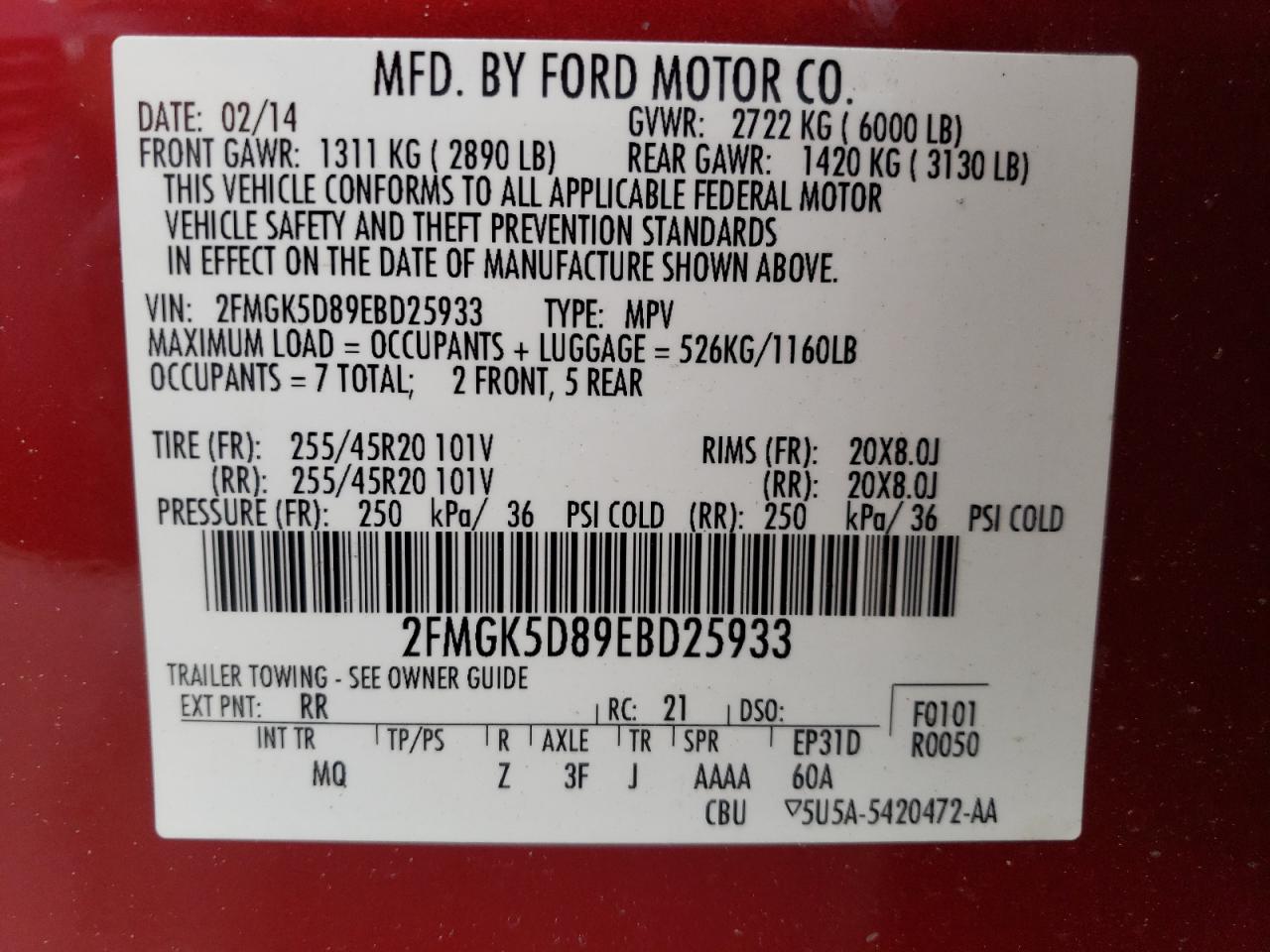 2FMGK5D89EBD25933 2014 Ford Flex Limited