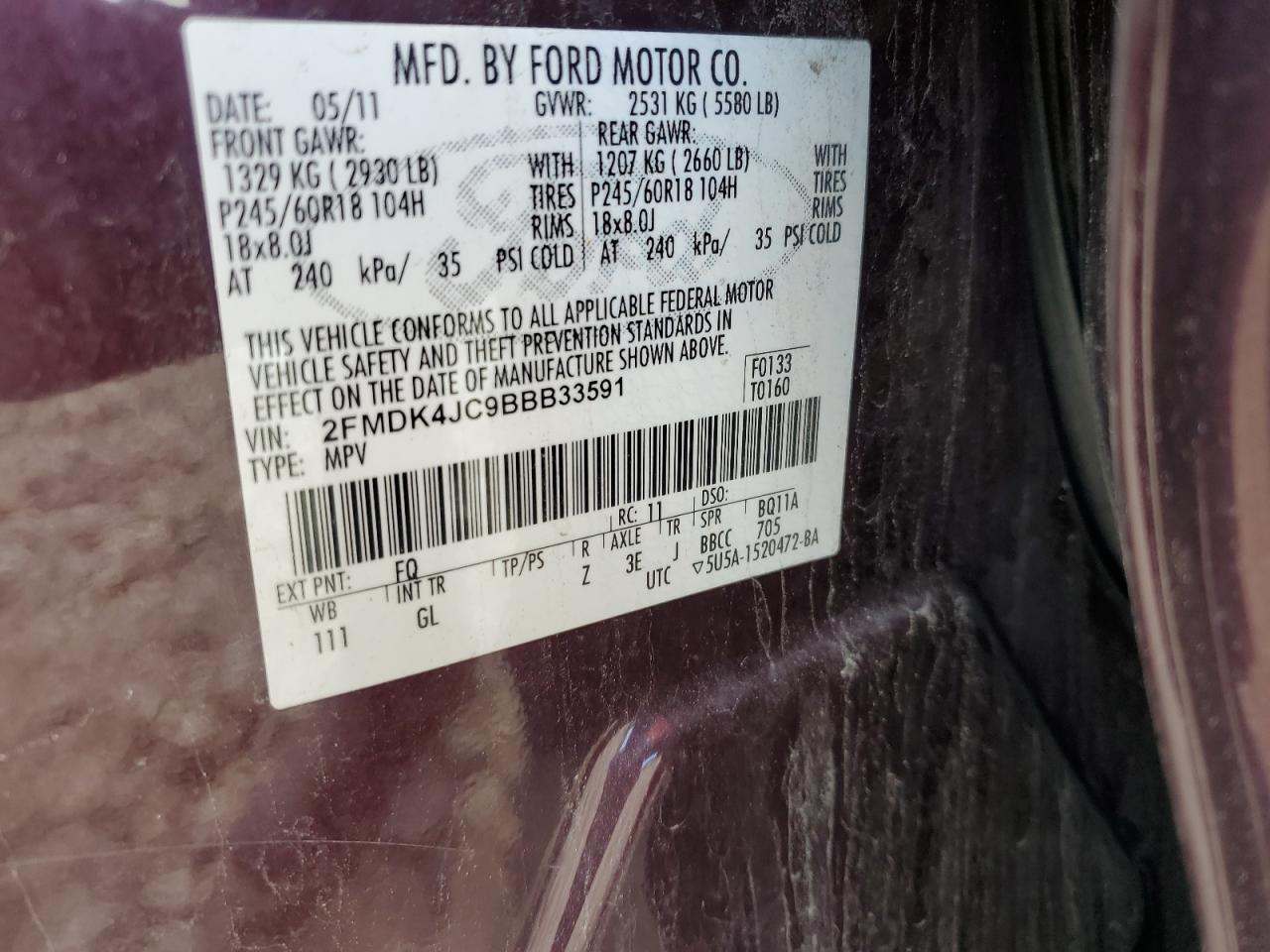 2FMDK4JC9BBB33591 2011 Ford Edge Sel