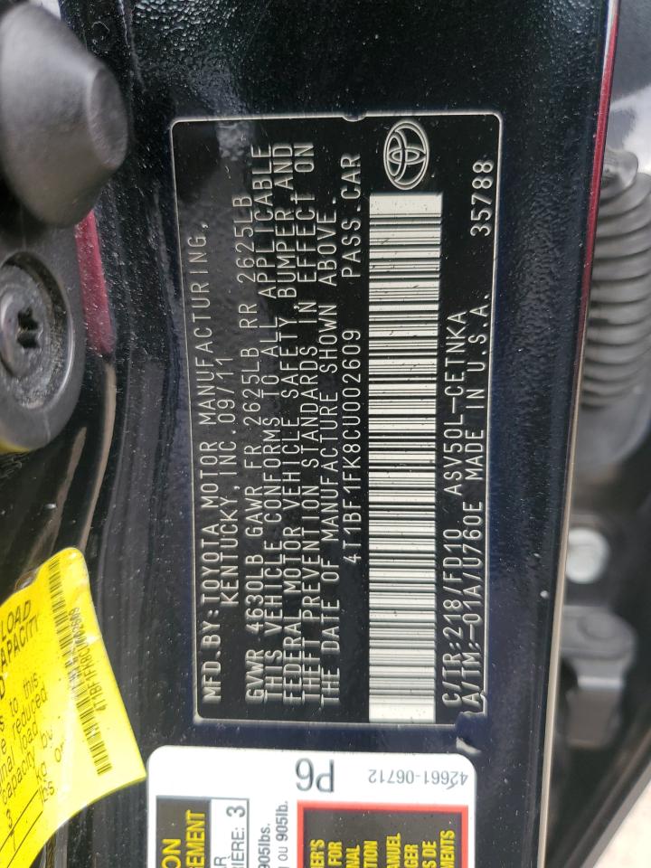 4T1BF1FK8CU002609 2012 Toyota Camry Base