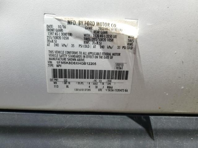 2017 Ford Explorer Xlt VIN: 1FM5K8D8XHGB12205 Lot: 57087184