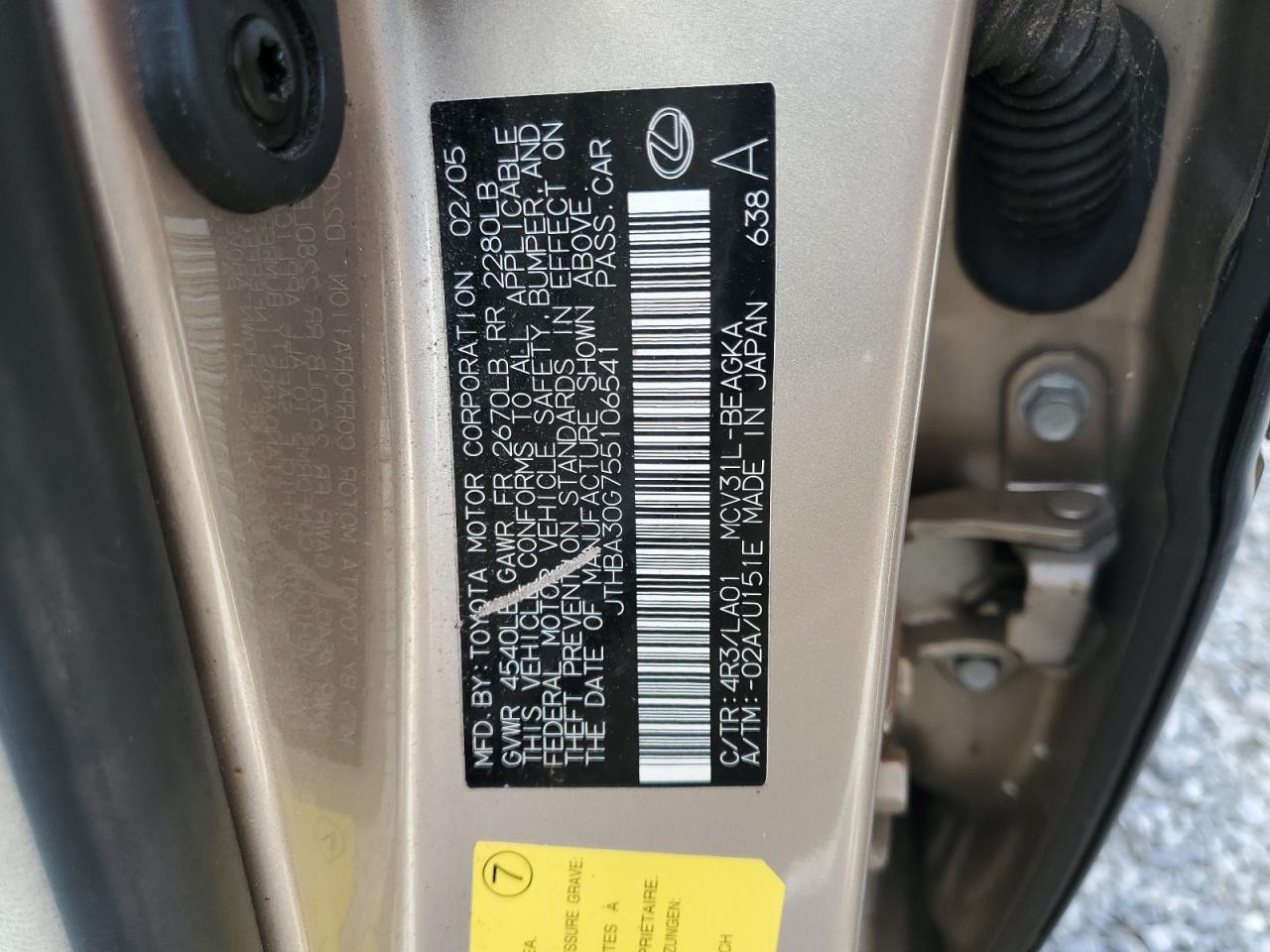 JTHBA30G755106541 2005 Lexus Es 330