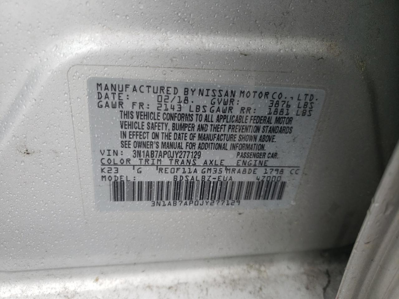 3N1AB7AP0JY277129 2018 Nissan Sentra S