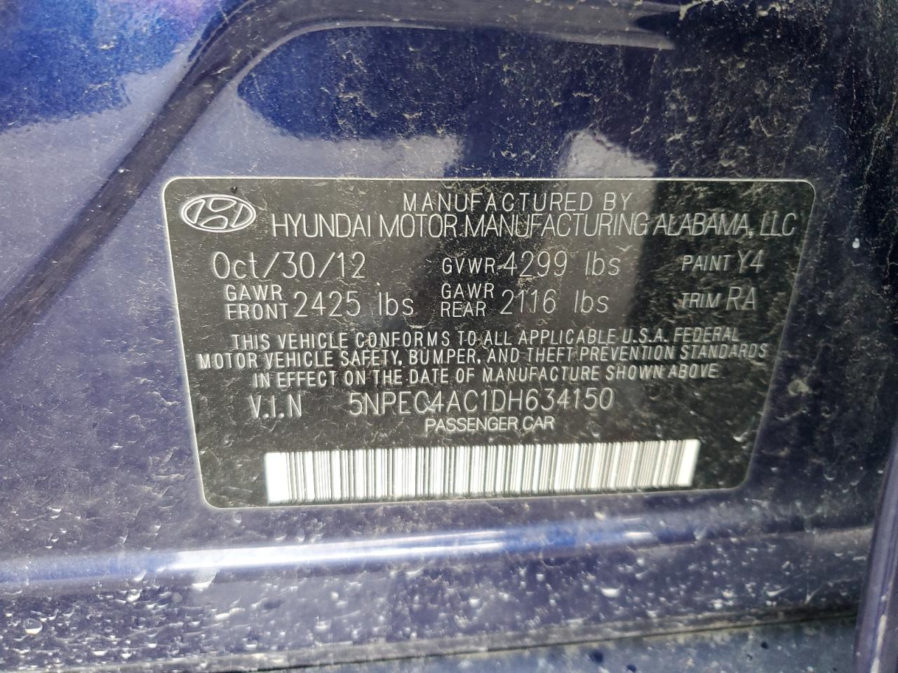 5NPEC4AC1DH634150 2013 Hyundai Sonata Se