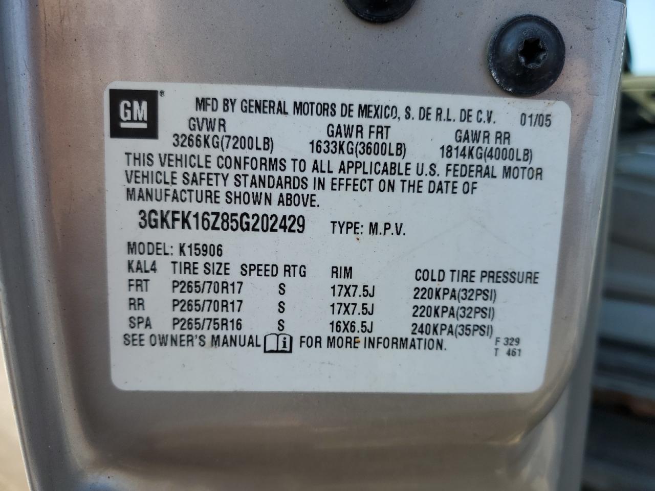 3GKFK16Z85G202429 2005 GMC Yukon Xl K1500