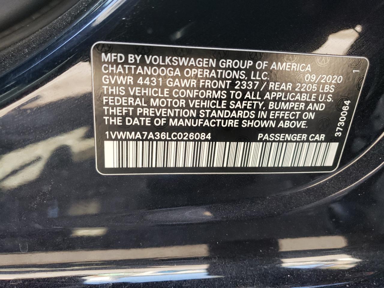 1VWMA7A36LC026084 2020 Volkswagen Passat R-Line