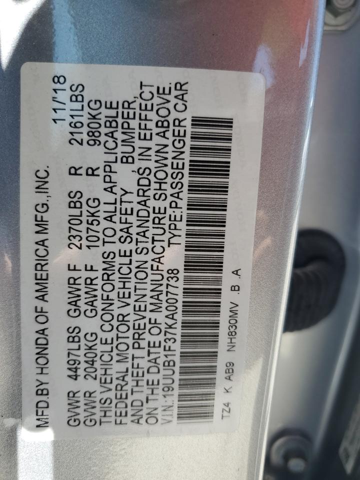 19UUB1F37KA007738 2019 Acura Tlx