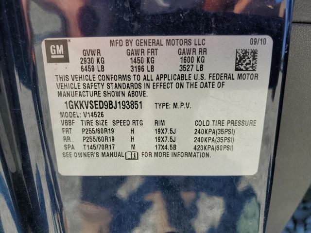 2011 GMC Acadia Slt-2 VIN: 1GKKVSED9BJ193851 Lot: 53100094