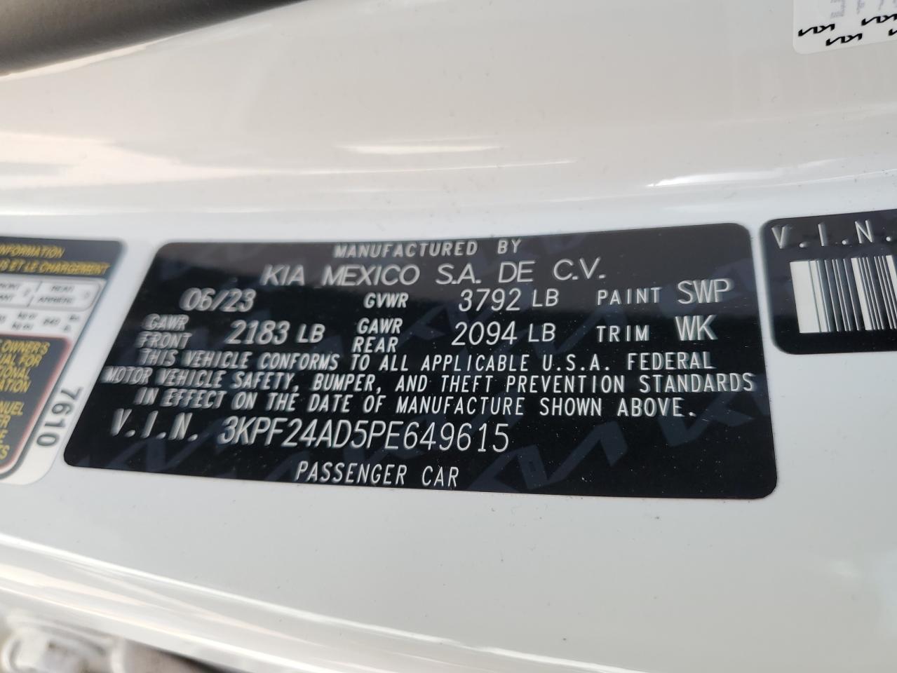 3KPF24AD5PE649615 2023 Kia Forte Lx