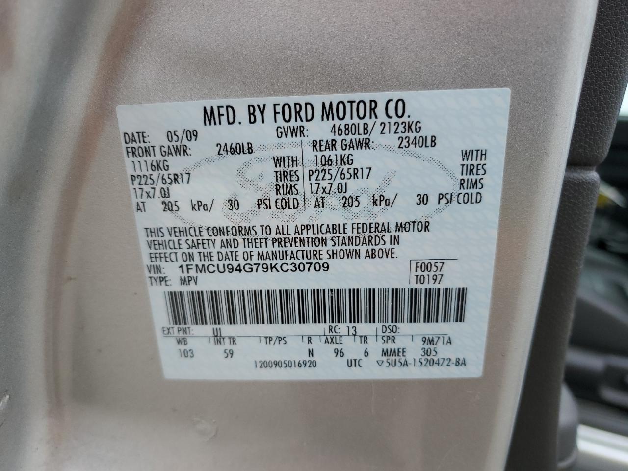 1FMCU94G79KC30709 2009 Ford Escape Limited