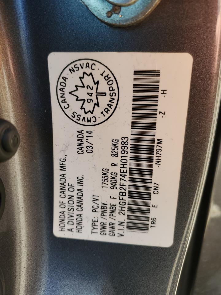 2HGFB2F74EH019983 2014 Honda Civic Touring