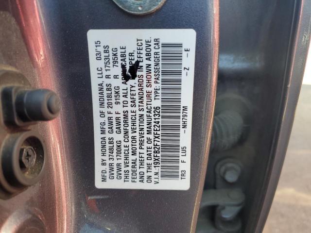 2015 HONDA CIVIC SE 19XFB2F7XFE241326