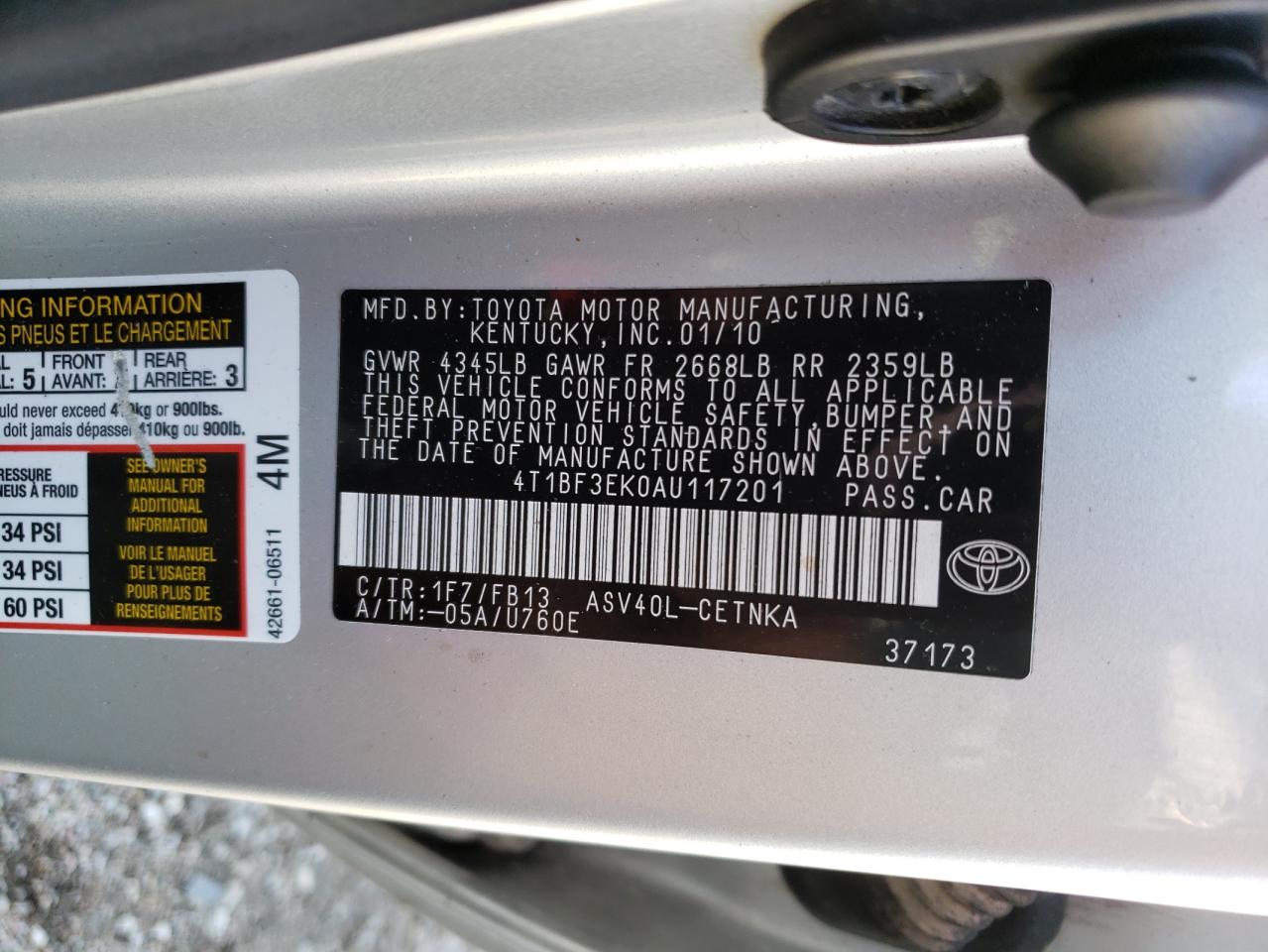 4T1BF3EK0AU117201 2010 Toyota Camry Base