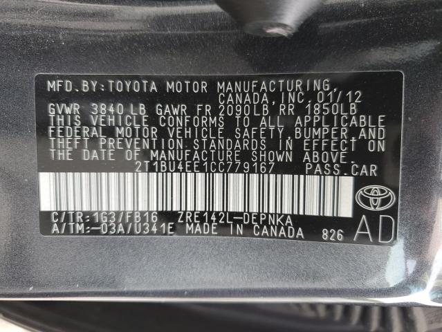 2012 Toyota Corolla Base VIN: 2T1BU4EE1CC779167 Lot: 53604224